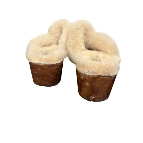 Ugg Australia Womens Size 8 Shearling Clogs Olive Green Leather Fur Lined Slip-O - Picture 4 of 7